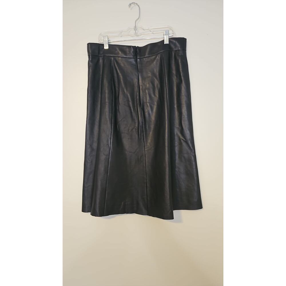 Nordstrom Signature Black Genuine Leather A-Line Knee-Length Skirt Size 12 - Picture 3 of 6